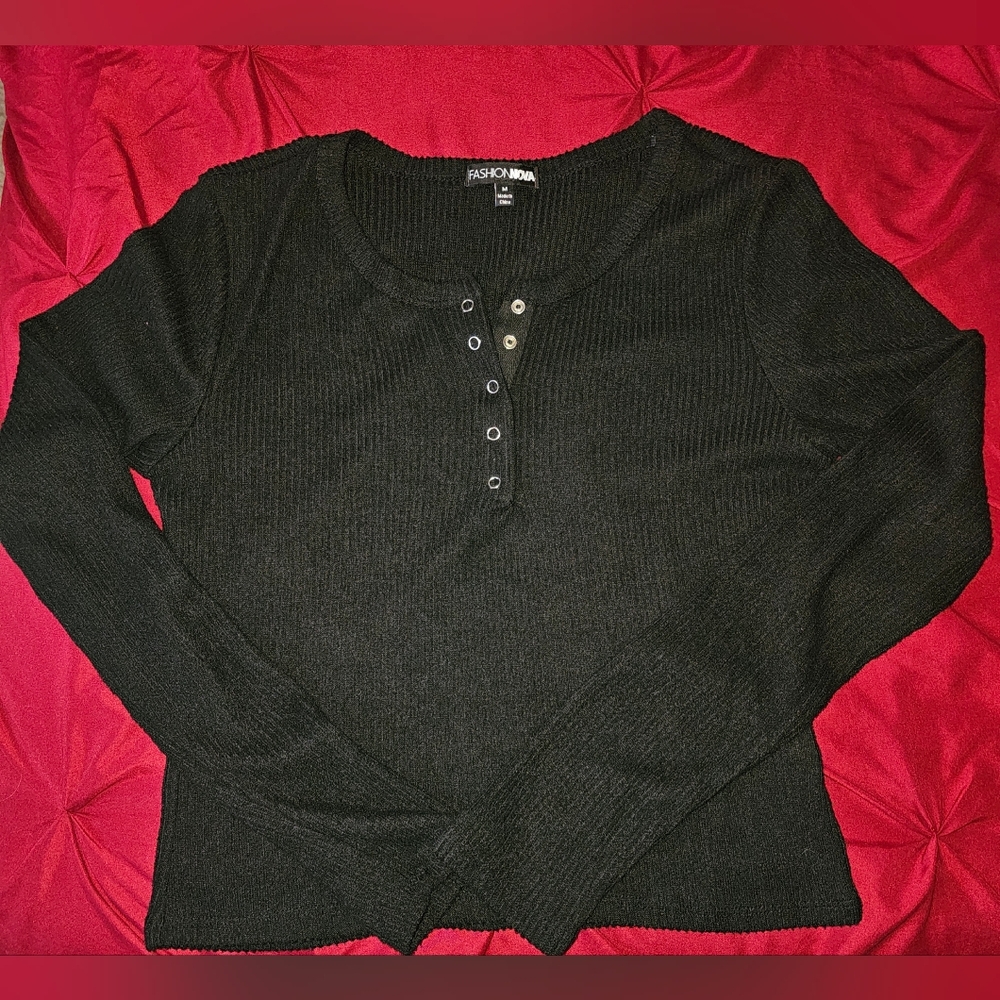 Fashion Nova Black Ribbed Long Sleeve Top